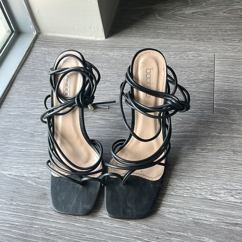 Boohoo Black straps heels